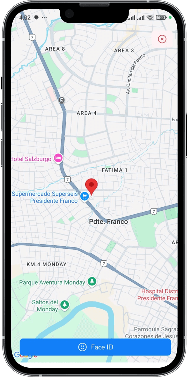 App de Punto OK detectando automáticamente la ubicación del colaborador al iniciar la marcación